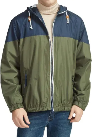 Men's Color Matching Thin Fall Outdoor Windbreaker Long Sleeved Hooded Jacket Coat Zipper Travel Windbreakers Jacket