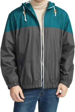Men's Color Matching Thin Fall Outdoor Windbreaker Long Sleeved Hooded Jacket Coat Zipper Travel Windbreakers Jacket