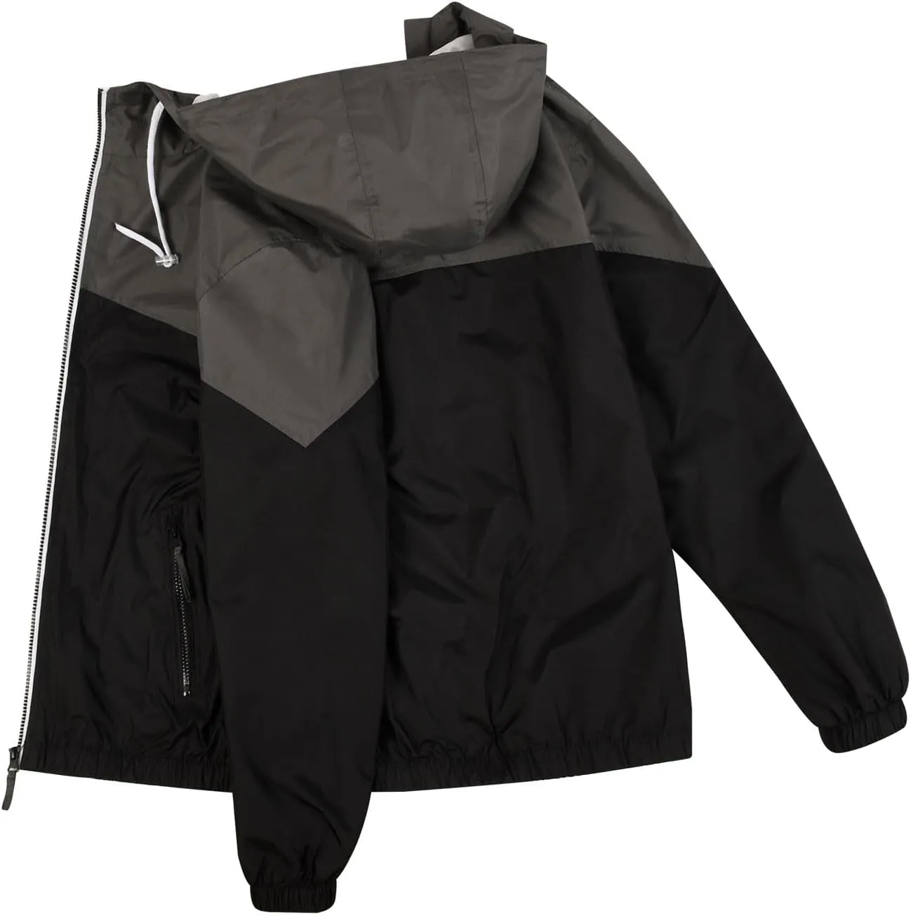 Men's Color Matching Thin Fall Outdoor Windbreaker Long Sleeved Hooded Jacket Coat Zipper Travel Windbreakers Jacket