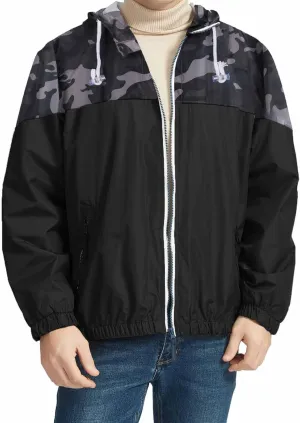 Men's Color Matching Thin Fall Outdoor Windbreaker Long Sleeved Hooded Jacket Coat Zipper Travel Windbreakers Jacket