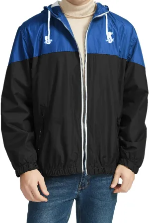 Men's Color Matching Thin Fall Outdoor Windbreaker Long Sleeved Hooded Jacket Coat Zipper Travel Windbreakers Jacket