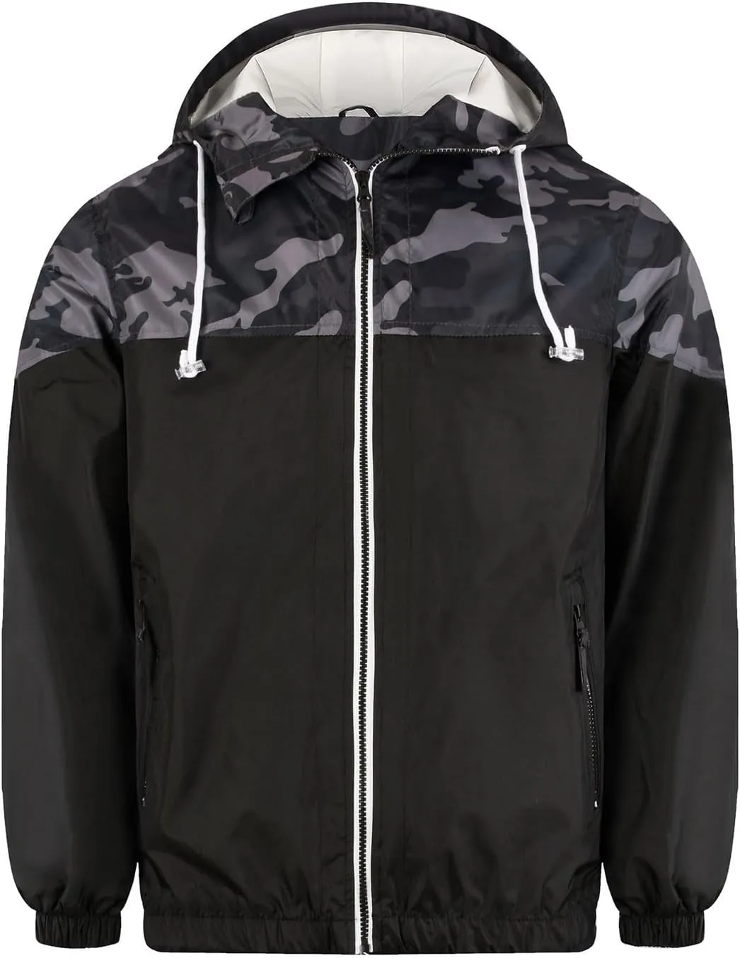 Men's Color Matching Thin Fall Outdoor Windbreaker Long Sleeved Hooded Jacket Coat Zipper Travel Windbreakers Jacket