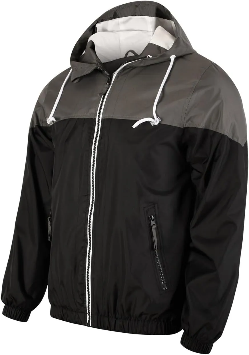 Men's Color Matching Thin Fall Outdoor Windbreaker Long Sleeved Hooded Jacket Coat Zipper Travel Windbreakers Jacket