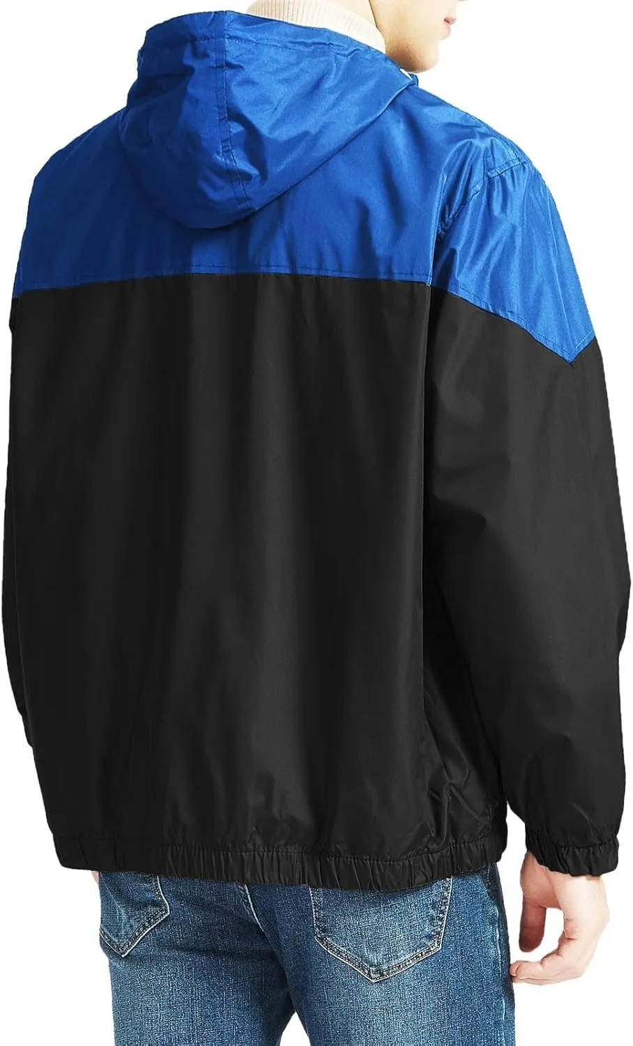 Men's Color Matching Thin Fall Outdoor Windbreaker Long Sleeved Hooded Jacket Coat Zipper Travel Windbreakers Jacket