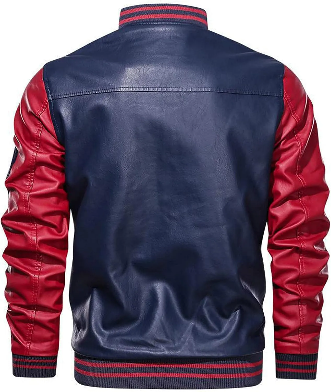 Mens Colorblock Fleece Lined Basketball Faux Leather Jacket Big and Tall Bomber Jacket with Pockets Waterproof Jackets