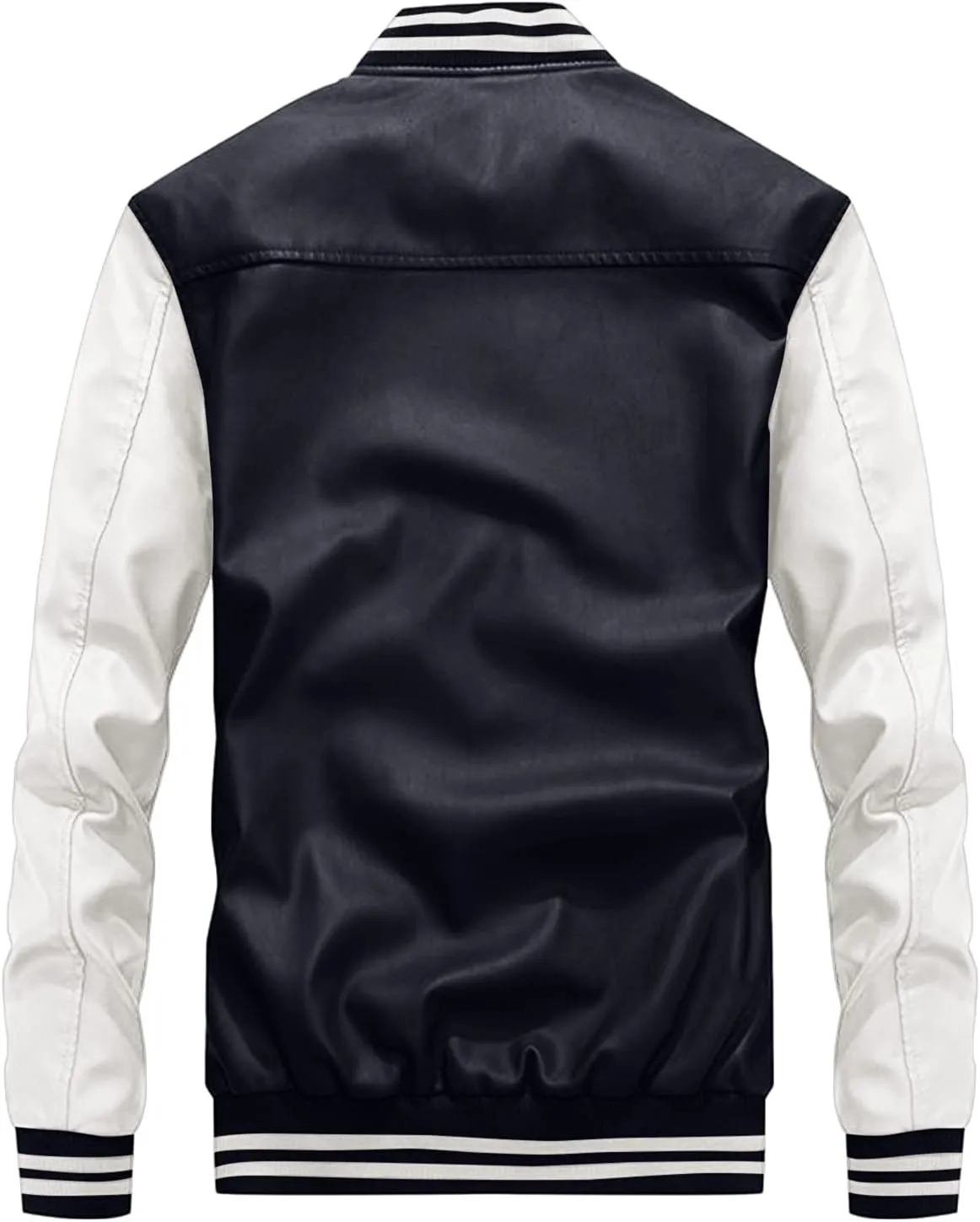 Mens Colorblock Fleece Lined Basketball Faux Leather Jacket Big and Tall Bomber Jacket with Pockets Waterproof Jackets