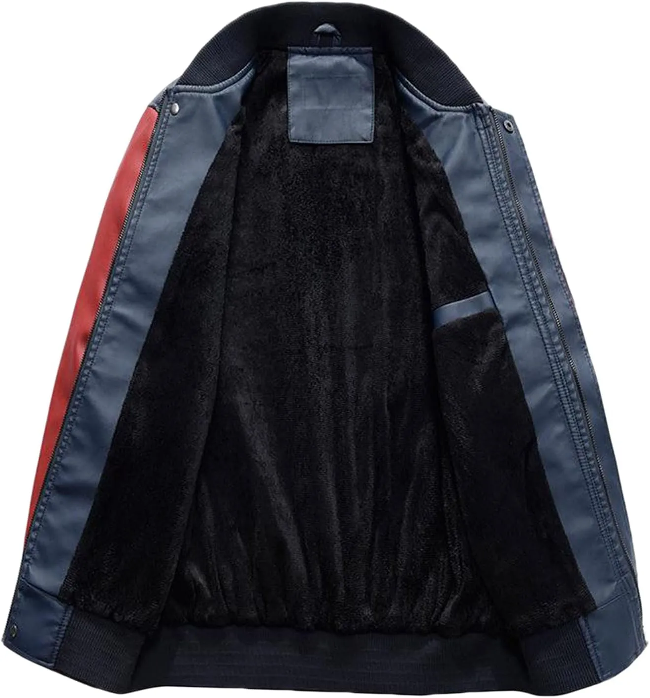 Mens Colorblock Fleece Lined Basketball Faux Leather Jacket Big and Tall Bomber Jacket with Pockets Waterproof Jackets