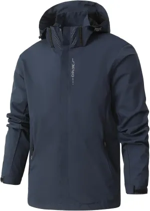Men's Comfy Lightweight Waterproof Hooded Rain Jacket Outdoor Raincoat Shell Jacket for Hiking Travel Windbreakers