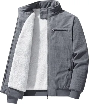 Men's Corduroy Bomber Jacket Vintage Sherpa-Lined Trucker Coat Full Zip Winter Design