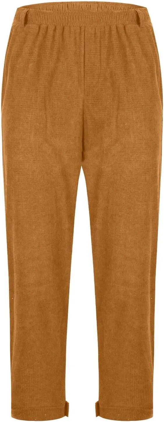 Mens Corduroy Casual Pants Elastic Waist Tapered Trousers Drawstring Sweatpants Baggy Tracksuit Bottoms Lightweight