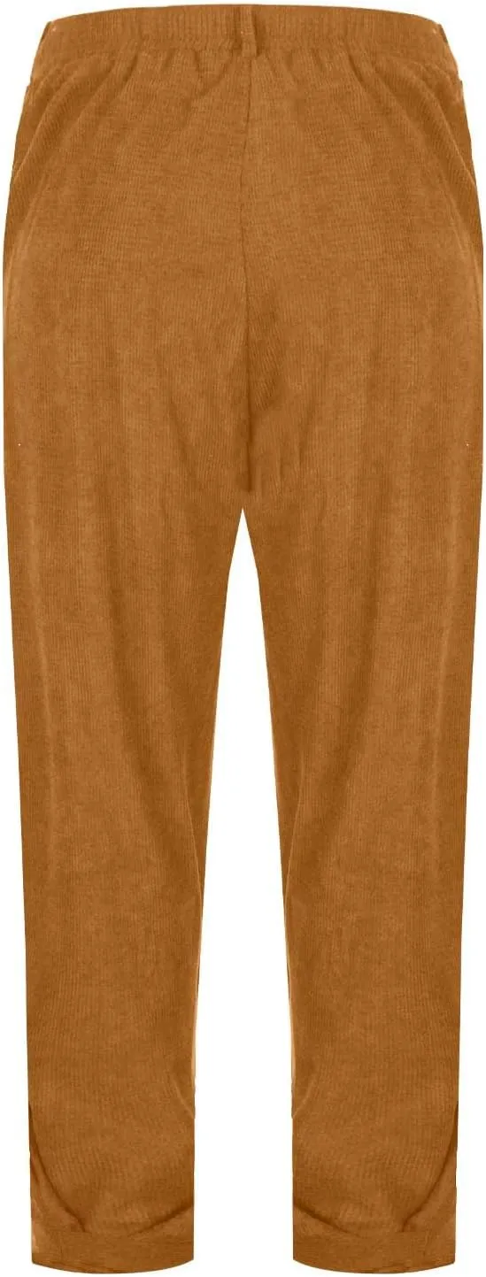 Mens Corduroy Casual Pants Elastic Waist Tapered Trousers Drawstring Sweatpants Baggy Tracksuit Bottoms Lightweight