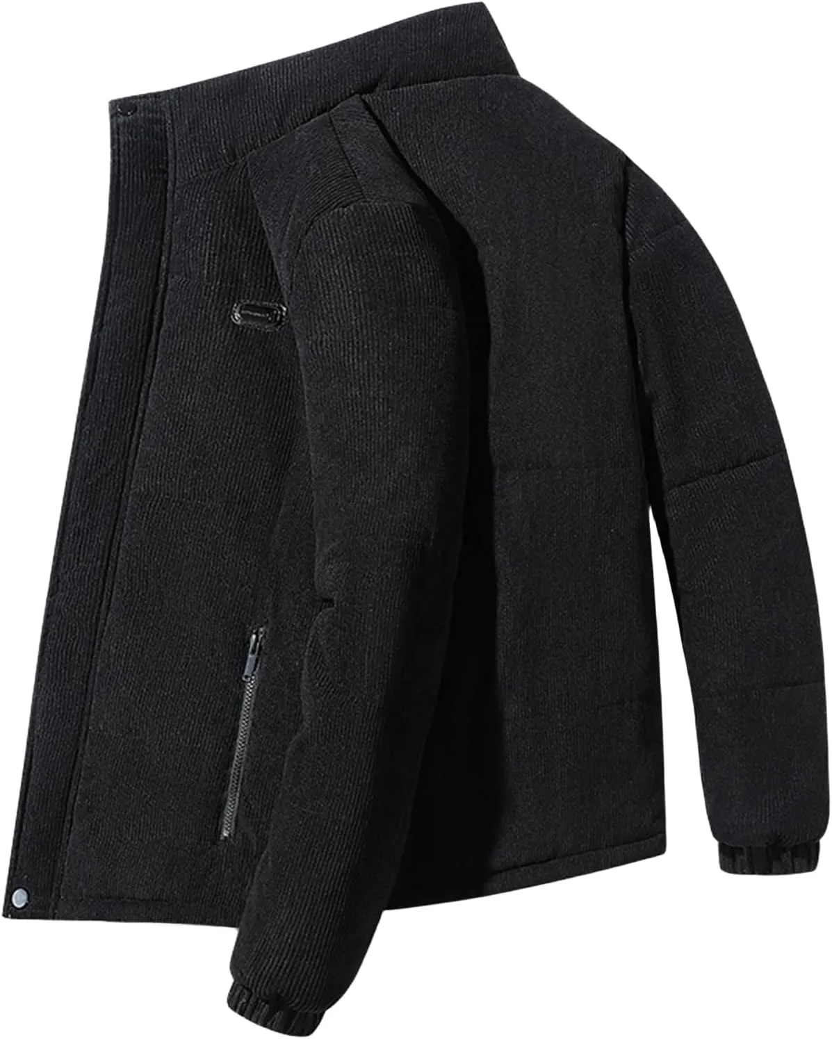 Mens Corduroy Jacket Solid Color Casual Thickened Jackets Sherpa Cotton Lined Coats Loose Outwear Business Coat with Pockets