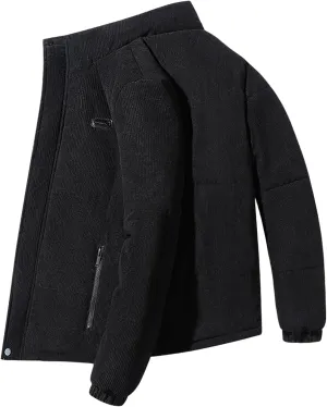 Mens Corduroy Jacket Solid Color Casual Thickened Jackets Sherpa Cotton Lined Coats Loose Outwear Business Coat with Pockets