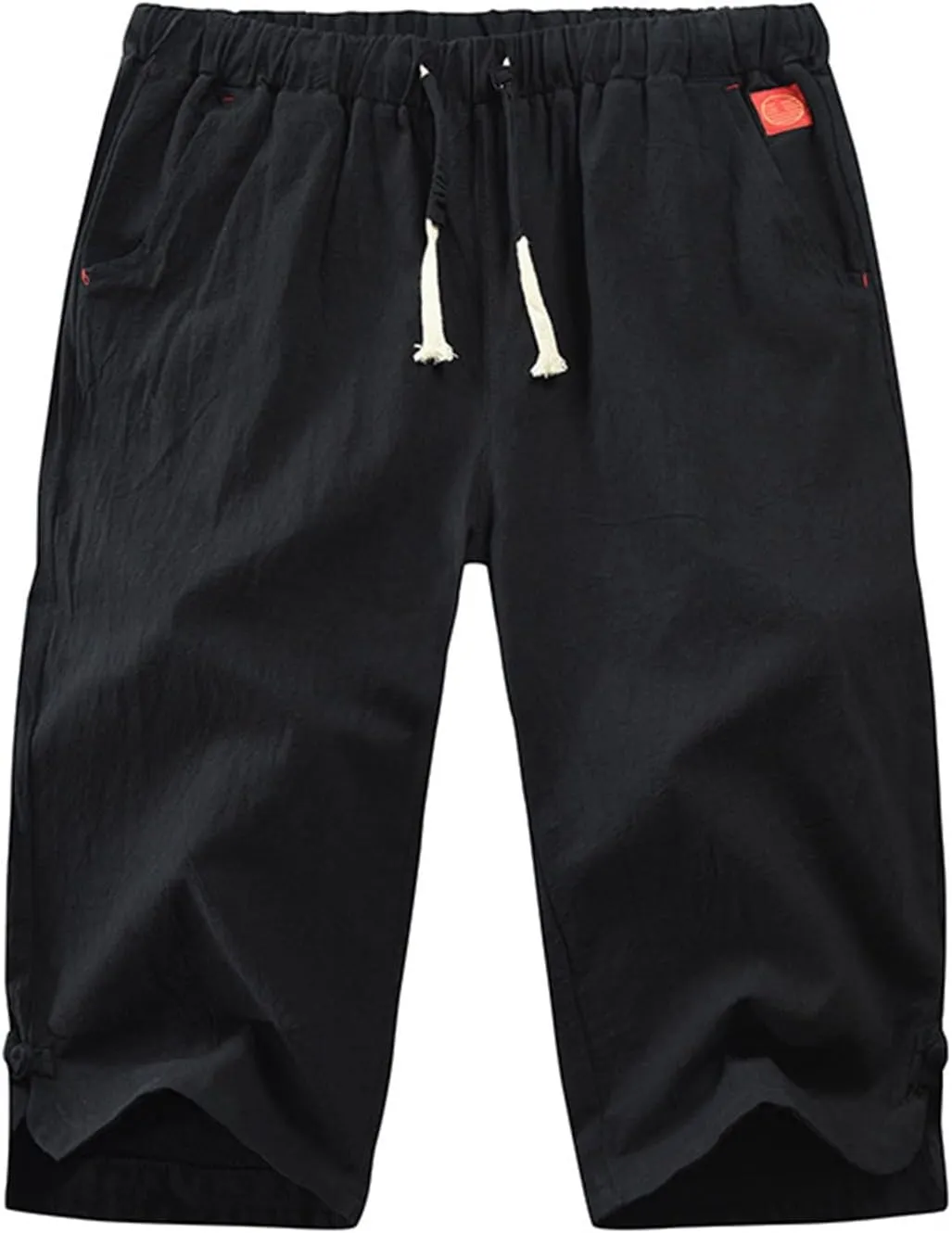Mens Cotton Linen Shorts Casual Summer Beach Capri Pants Athletic Gym Workout Shorts with Pockets