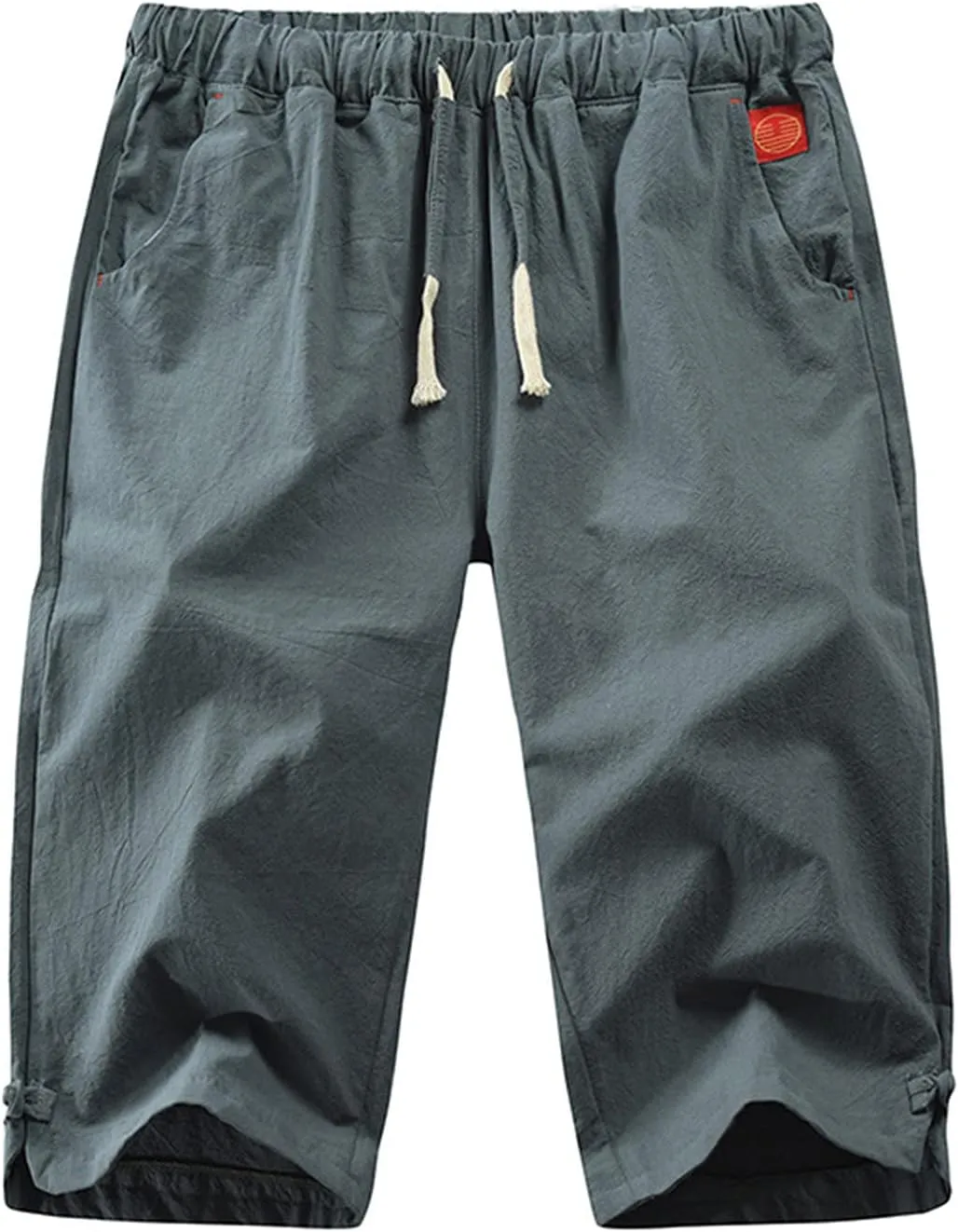 Mens Cotton Linen Shorts Casual Summer Beach Capri Pants Athletic Gym Workout Shorts with Pockets