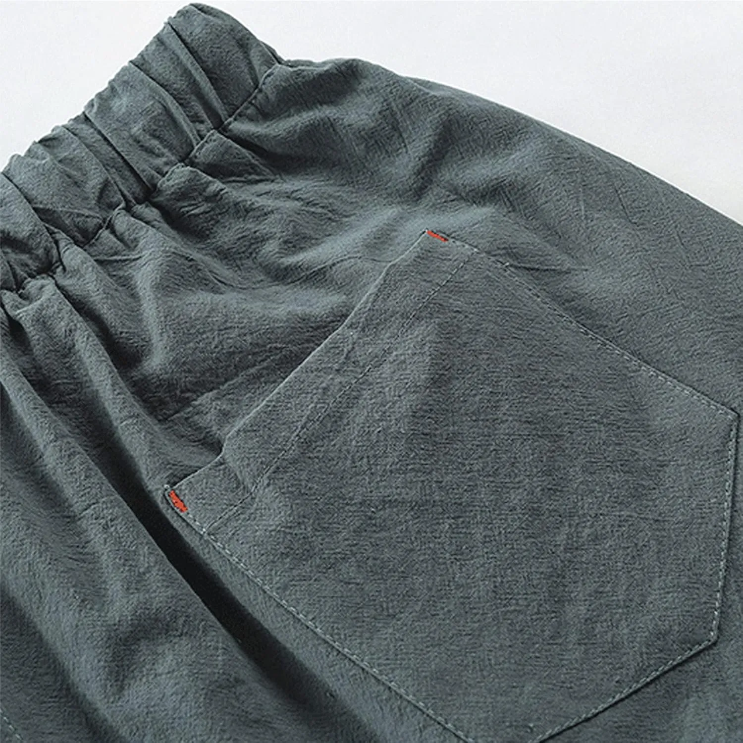 Mens Cotton Linen Shorts Casual Summer Beach Capri Pants Athletic Gym Workout Shorts with Pockets