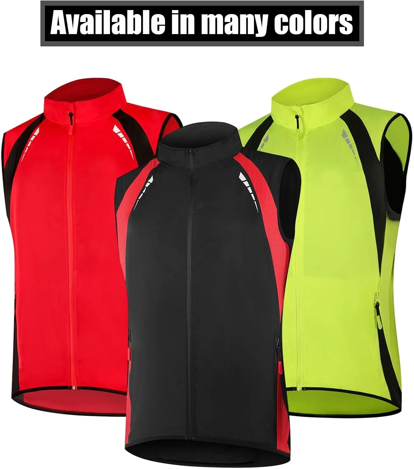 Men's Cycling Running Vest, Sleeveless Windbreakers With Zipper Pockets Breathable And Reflective
