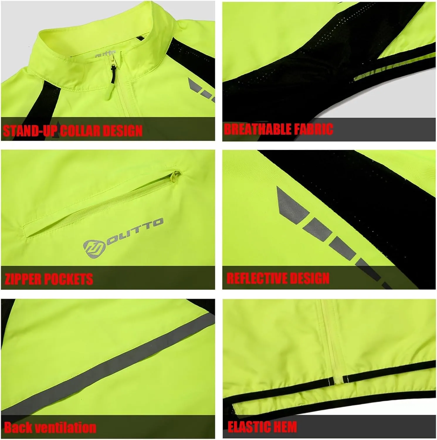 Men's Cycling Running Vest, Sleeveless Windbreakers With Zipper Pockets Breathable And Reflective