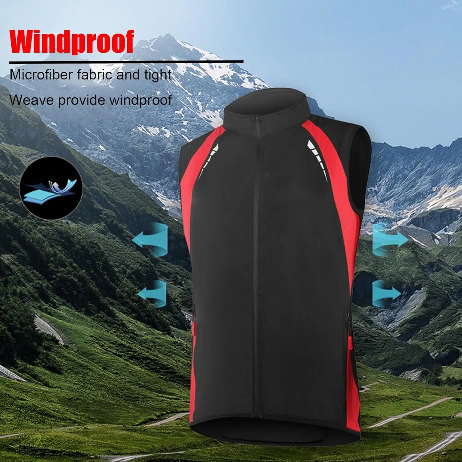 Men's Cycling Running Vest, Sleeveless Windbreakers With Zipper Pockets Breathable And Reflective
