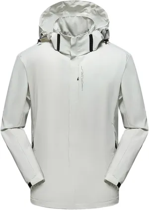 Men's Cycling Waterproof Full Zip Hoodie Packable Long Sleeve Windbreaker Hiking Travel Rain Jacket Coats with Pockets