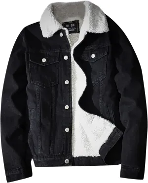 Mens Denim Jacket Winter Lapel Sherpa Fleece Lined Thicken Casual Stylish Warm Button Trucker Jean Jackets Coats, L-6XL
