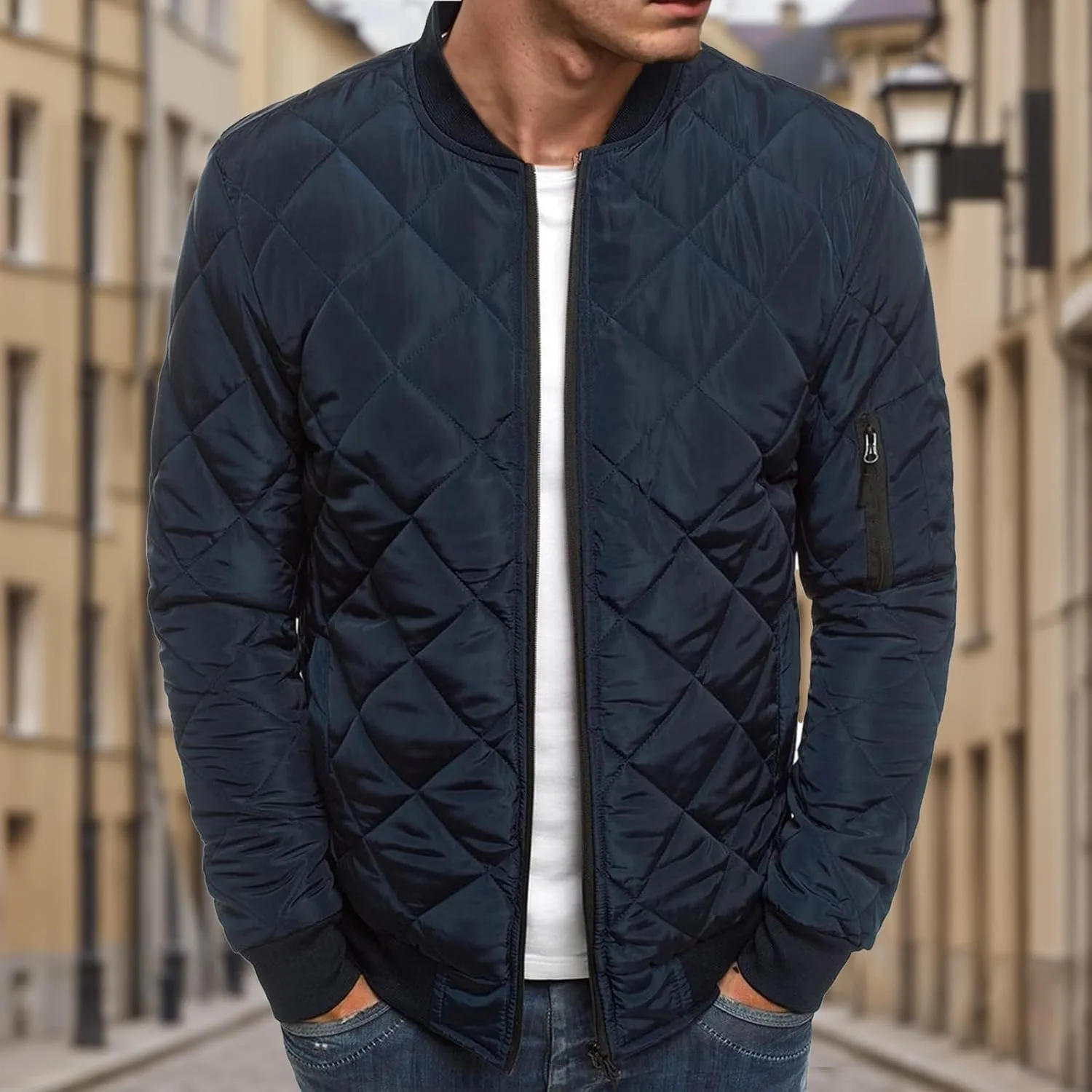 Men's Diamond Quilted Puffer Down Jacket Packable Lightweight Water Resistant Insulated Puffy Coat for Business Travel