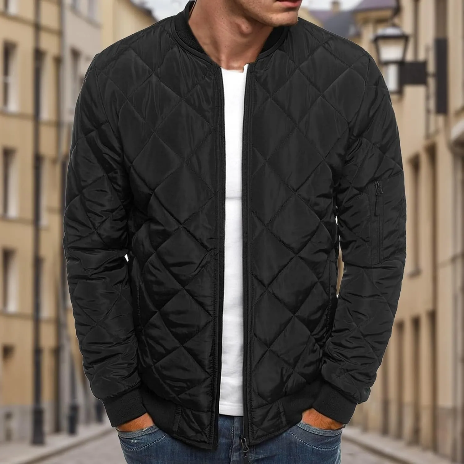 Men's Diamond Quilted Puffer Down Jacket Packable Lightweight Water Resistant Insulated Puffy Coat for Business Travel