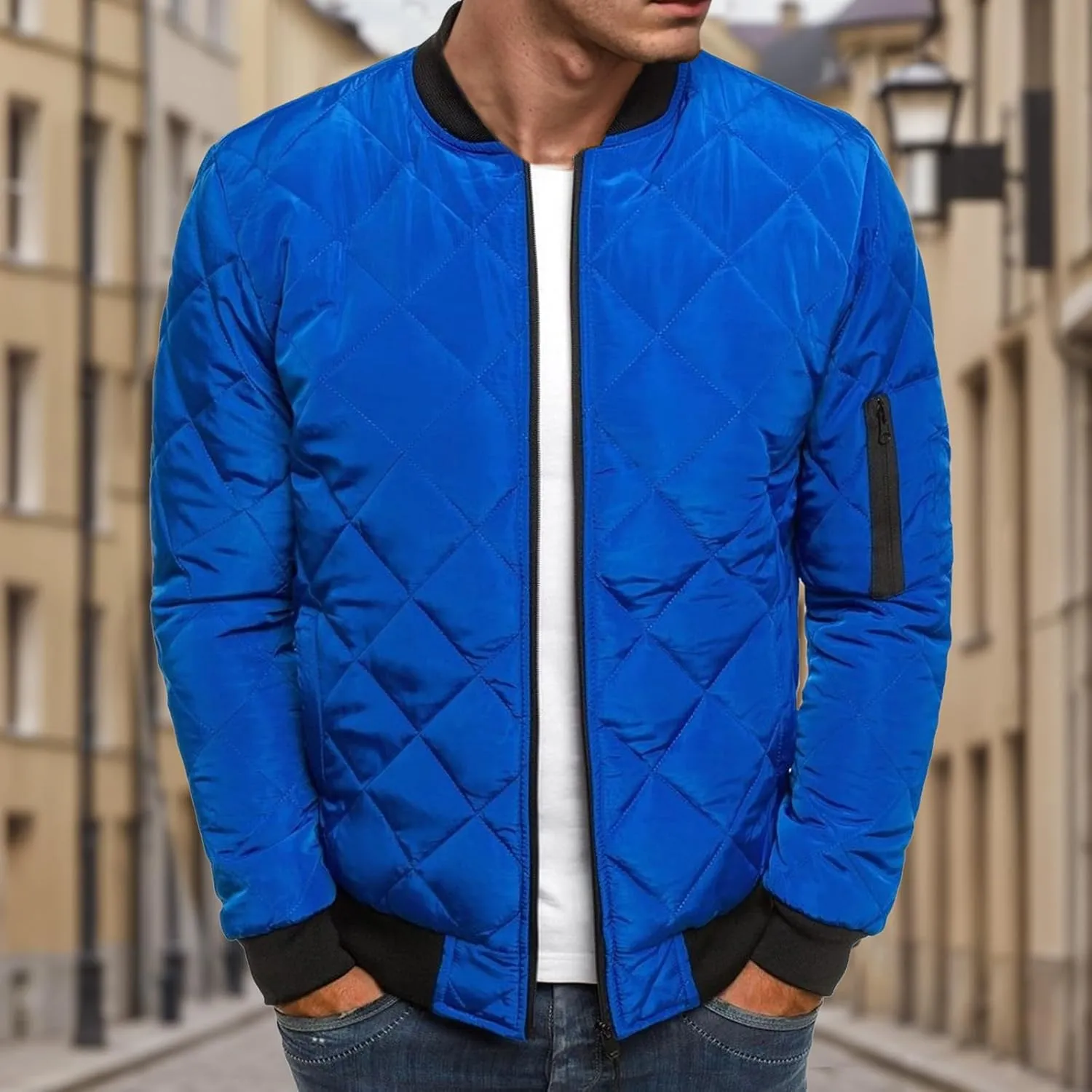 Men's Diamond Quilted Puffer Down Jacket Packable Lightweight Water Resistant Insulated Puffy Coat for Business Travel