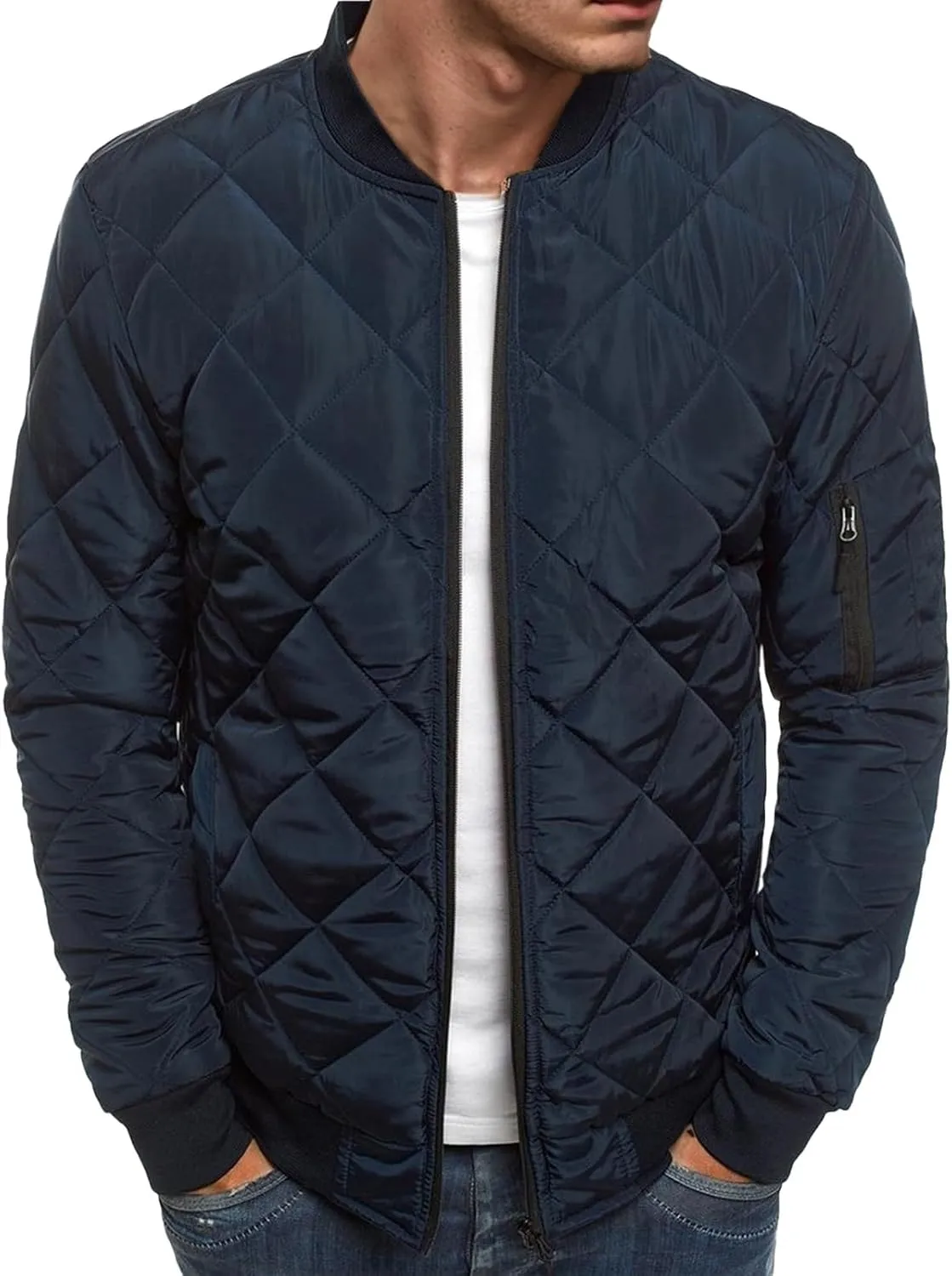 Men's Diamond Quilted Puffer Down Jacket Packable Lightweight Water Resistant Insulated Puffy Coat for Business Travel