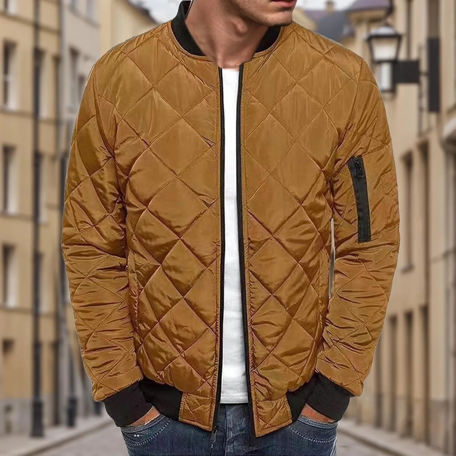 Men's Diamond Quilted Puffer Down Jacket Packable Lightweight Water Resistant Insulated Puffy Coat for Business Travel