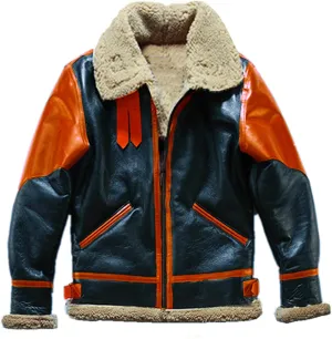 Mens Faux Leather Jacket Sherpa Fleece Lined Lapel Collar PU Coat Thickened Motorcycle Bomber Warm Jacket with Zipper Pockets