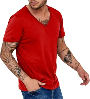 Mens Fitness V Neck Tshirts Plus Size Quick Dry Short Sleeve Stretch Casual Training Tops Workout Gym Running Muscle Shirts