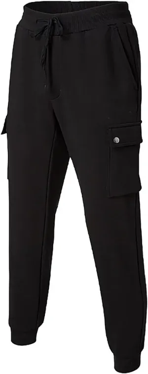 Men's Fleece Cargo Sweatpants Straight Leg Button Fly Joggers Sweatpants Loose Fit Tech Athletic Workout Gym Pants