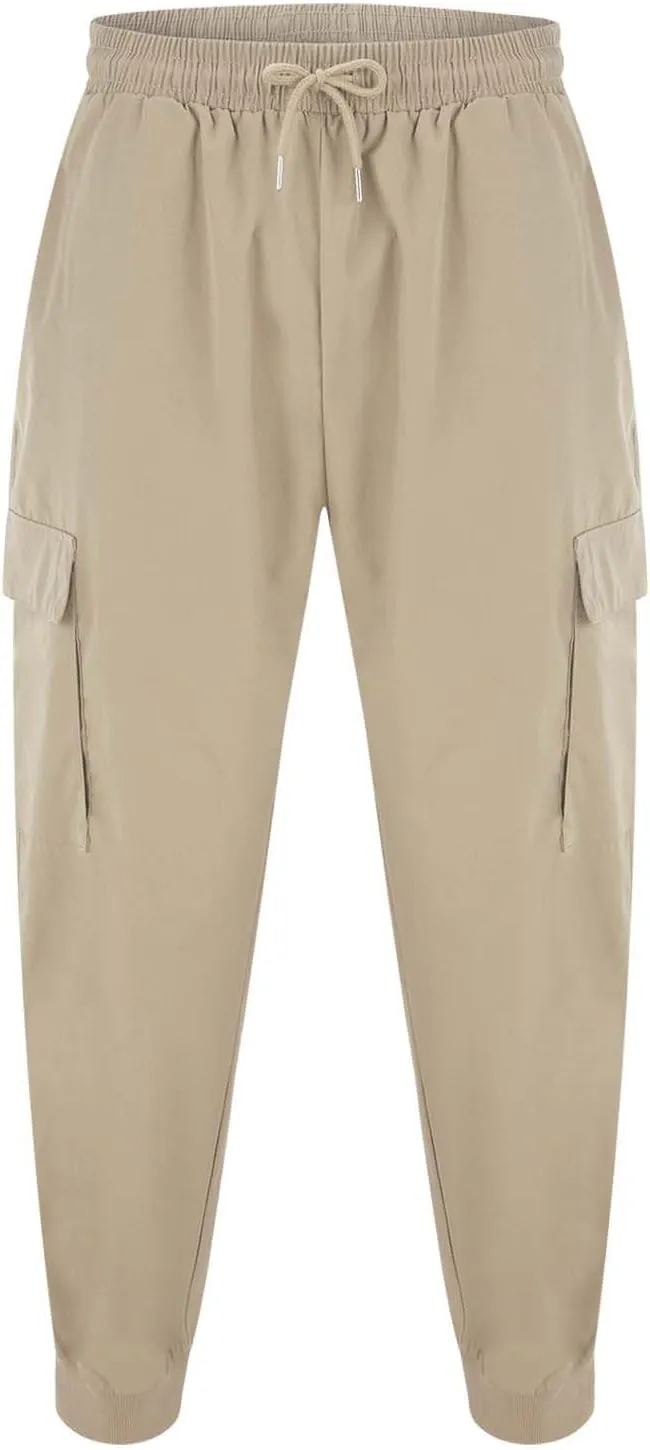Men's Fleece Cargo Sweatpants Straight Leg Button Fly Joggers Sweatpants Loose Fit Tech Athletic Workout Gym Pants
