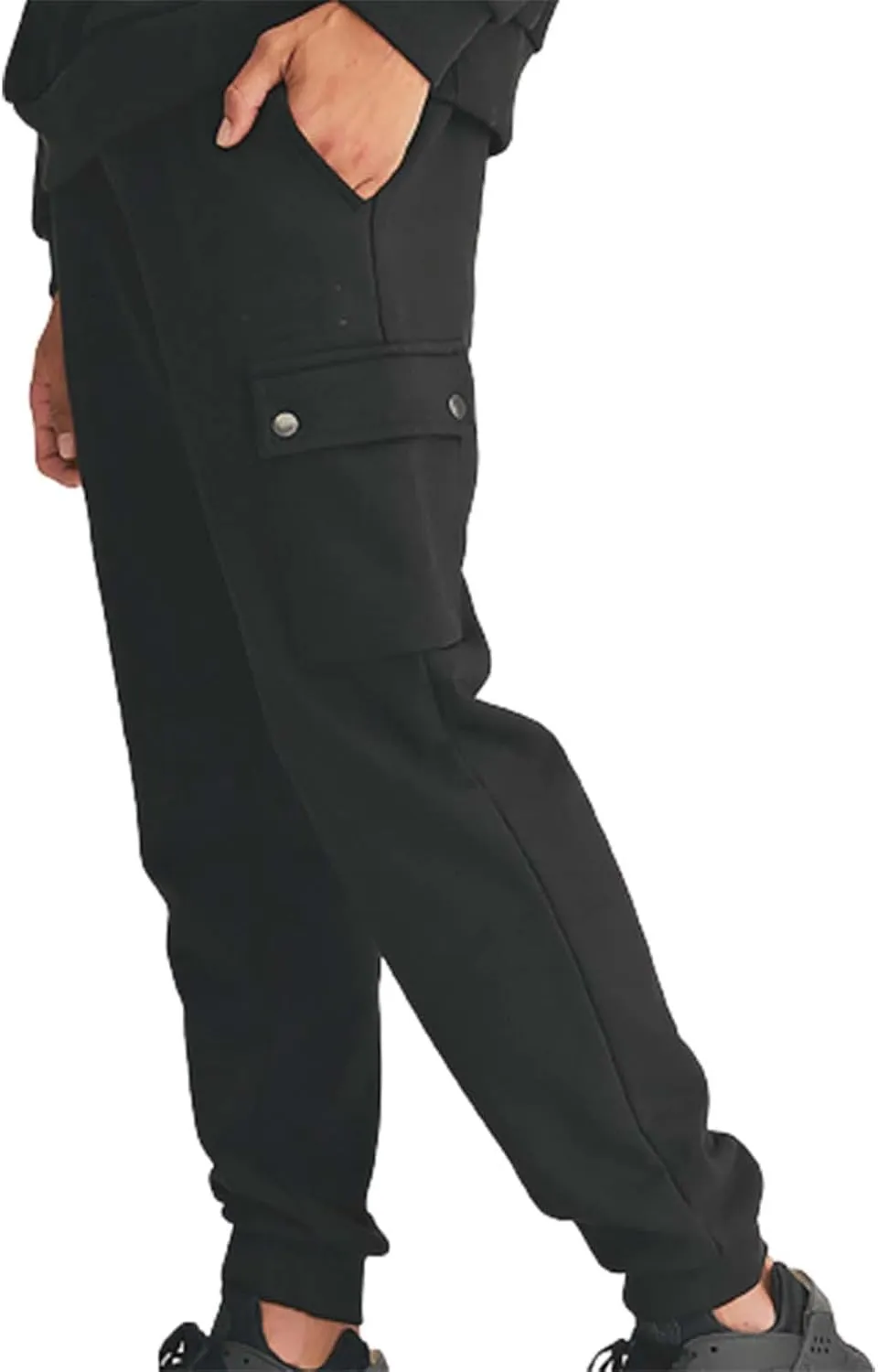 Men's Fleece Cargo Sweatpants Straight Leg Button Fly Joggers Sweatpants Loose Fit Tech Athletic Workout Gym Pants