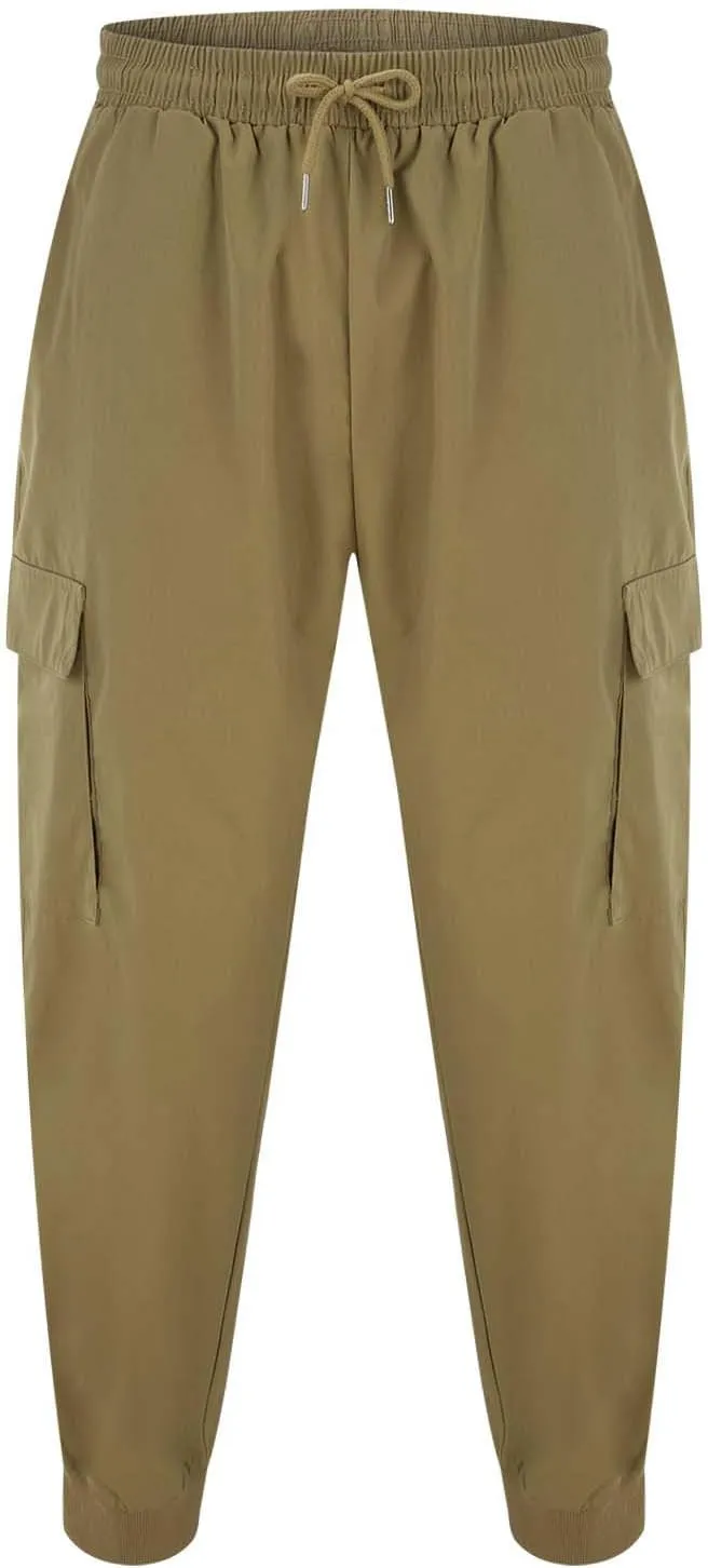 Men's Fleece Cargo Sweatpants Straight Leg Button Fly Joggers Sweatpants Loose Fit Tech Athletic Workout Gym Pants