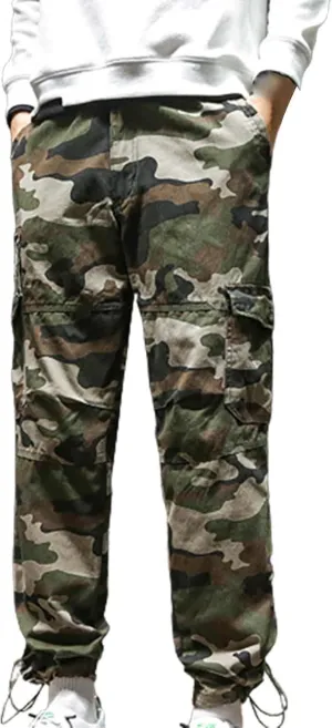 Men's Fleece Cargo Sweatpants Straight Leg Button Fly Joggers Sweatpants Loose Fit Tech Athletic Workout Gym Pants