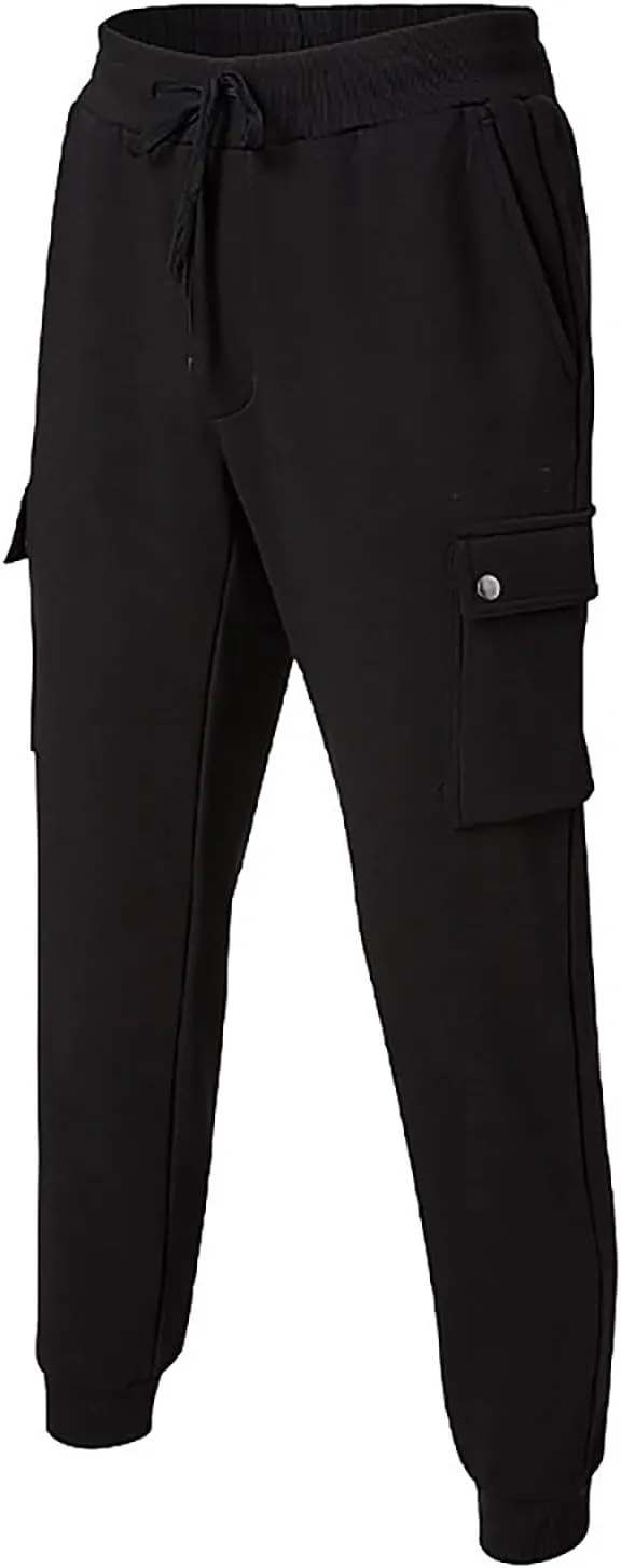 Men's Fleece Cargo Sweatpants Straight Leg Button Fly Joggers Sweatpants Loose Fit Tech Athletic Workout Gym Pants