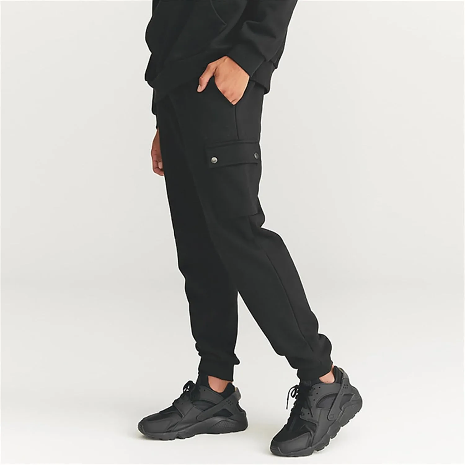Men's Fleece Cargo Sweatpants Straight Leg Button Fly Joggers Sweatpants Loose Fit Tech Athletic Workout Gym Pants