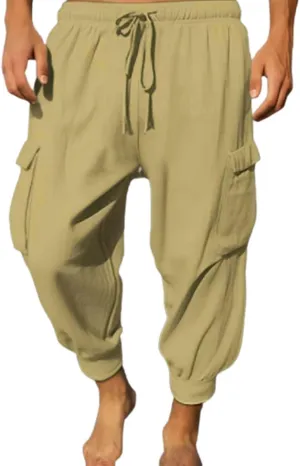 Men's Fleece Cargo Sweatpants Straight Leg Button Fly Joggers Sweatpants Loose Fit Tech Athletic Workout Gym Pants