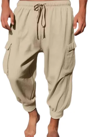 Men's Fleece Cargo Sweatpants Straight Leg Button Fly Joggers Sweatpants Loose Fit Tech Athletic Workout Gym Pants