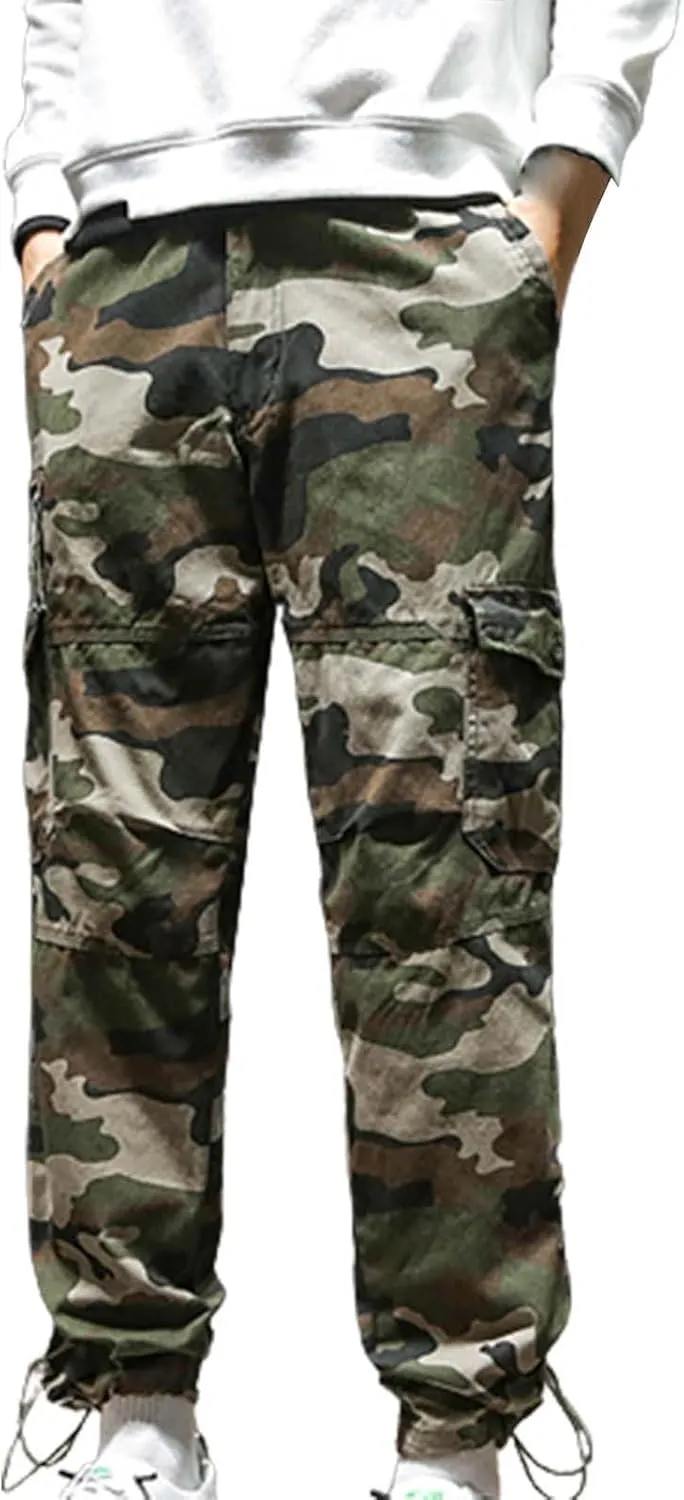 Men's Fleece Cargo Sweatpants Straight Leg Button Fly Joggers Sweatpants Loose Fit Tech Athletic Workout Gym Pants