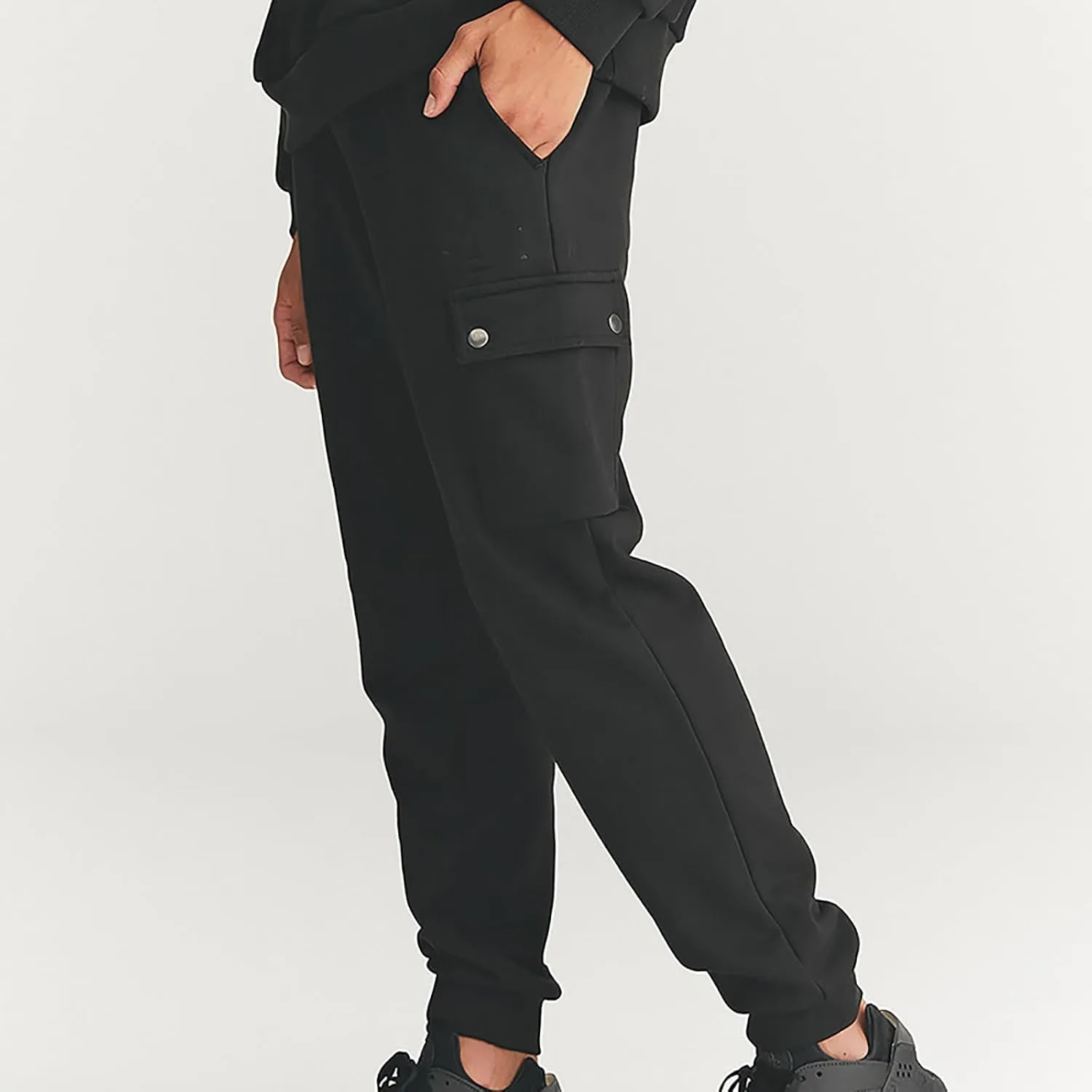 Men's Fleece Cargo Sweatpants Straight Leg Button Fly Joggers Sweatpants Loose Fit Tech Athletic Workout Gym Pants