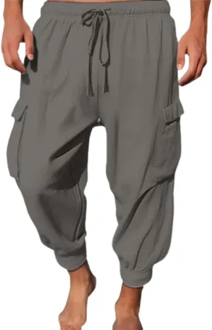 Men's Fleece Cargo Sweatpants Straight Leg Button Fly Joggers Sweatpants Loose Fit Tech Athletic Workout Gym Pants