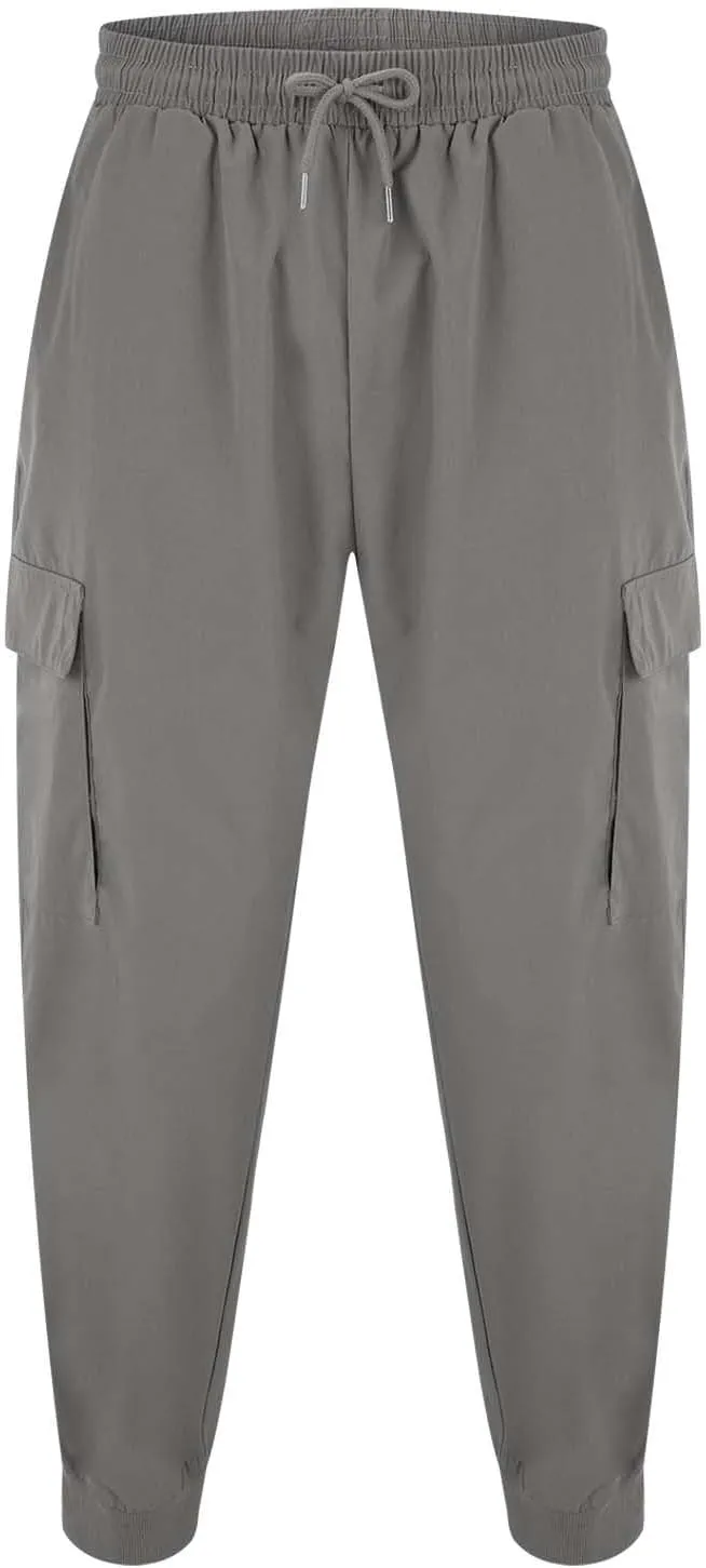 Men's Fleece Cargo Sweatpants Straight Leg Button Fly Joggers Sweatpants Loose Fit Tech Athletic Workout Gym Pants