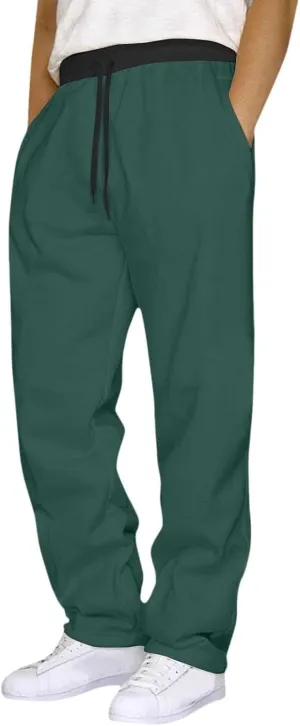 Mens Fleece Sweatpants Open Elastic Bottom Baggy Joggers Loose Fit Casual Pants Gym Athletic Sweatpants with Pockets