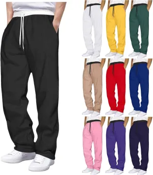 Mens Fleece Sweatpants Open Elastic Bottom Baggy Joggers Loose Fit Casual Pants Gym Athletic Sweatpants with Pockets