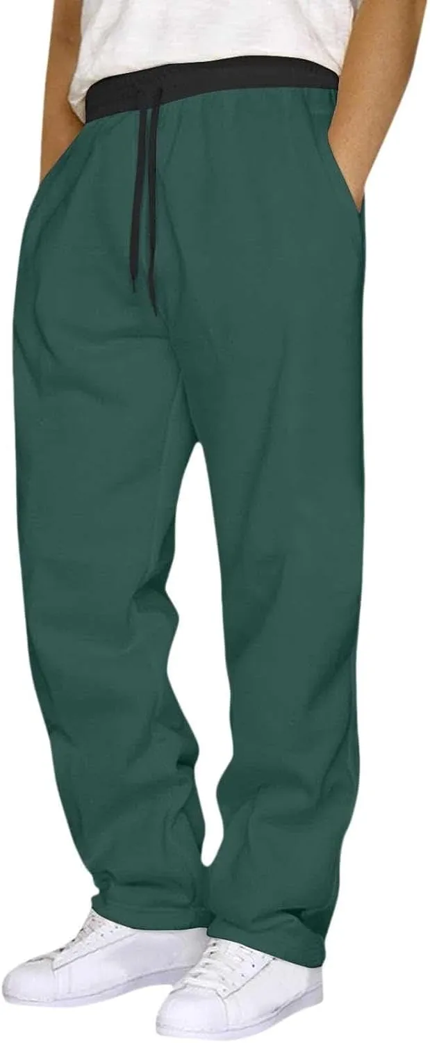 Mens Fleece Sweatpants Open Elastic Bottom Baggy Joggers Loose Fit Casual Pants Gym Athletic Sweatpants with Pockets