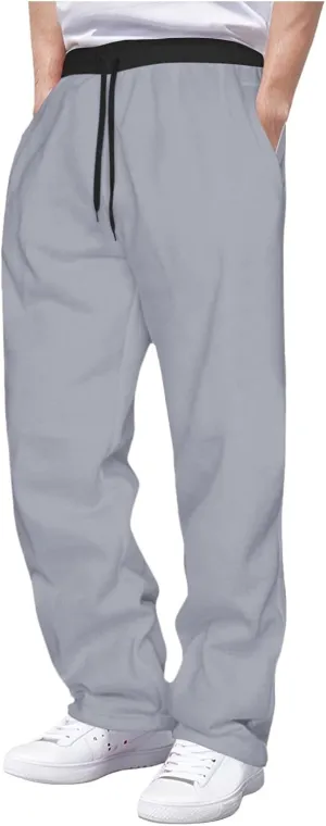 Mens Fleece Sweatpants Open Elastic Bottom Baggy Joggers Loose Fit Casual Pants Gym Athletic Sweatpants with Pockets