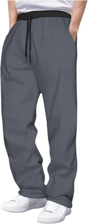 Mens Fleece Sweatpants Open Elastic Bottom Baggy Joggers Loose Fit Casual Pants Gym Athletic Sweatpants with Pockets